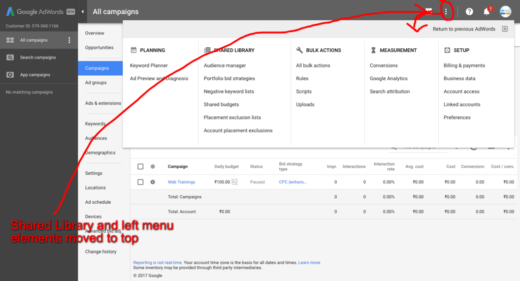 Google AdWords Beta Design Interface